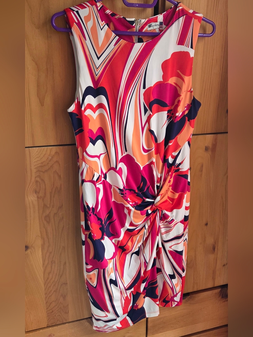 Kut From The Kloth Front Twist Red & White Floral Sleeveless Jersey Dress Size 4